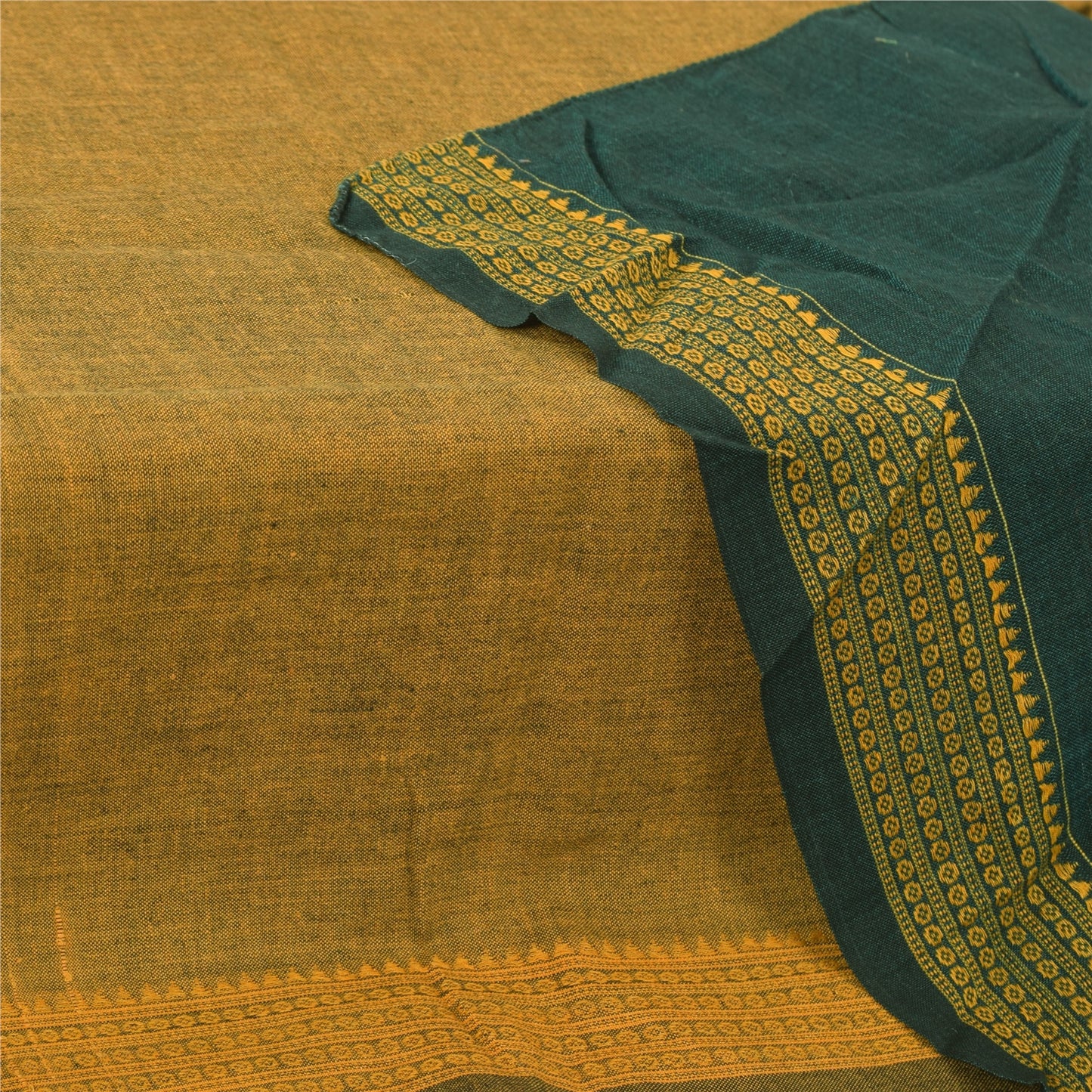 Sanskriti Vintage Yellow/Green Dupatta Long Stole Pure Cotton Woven Premium Veil