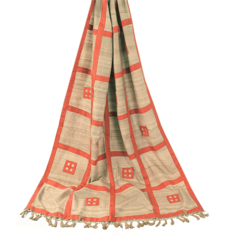 Sanskriti Vintage Beige Dupatta Long Stole Pure Cotton Patch Work Premium Hijab