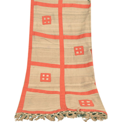 Sanskriti Vintage Beige Dupatta Long Stole Pure Cotton Patch Work Premium Hijab