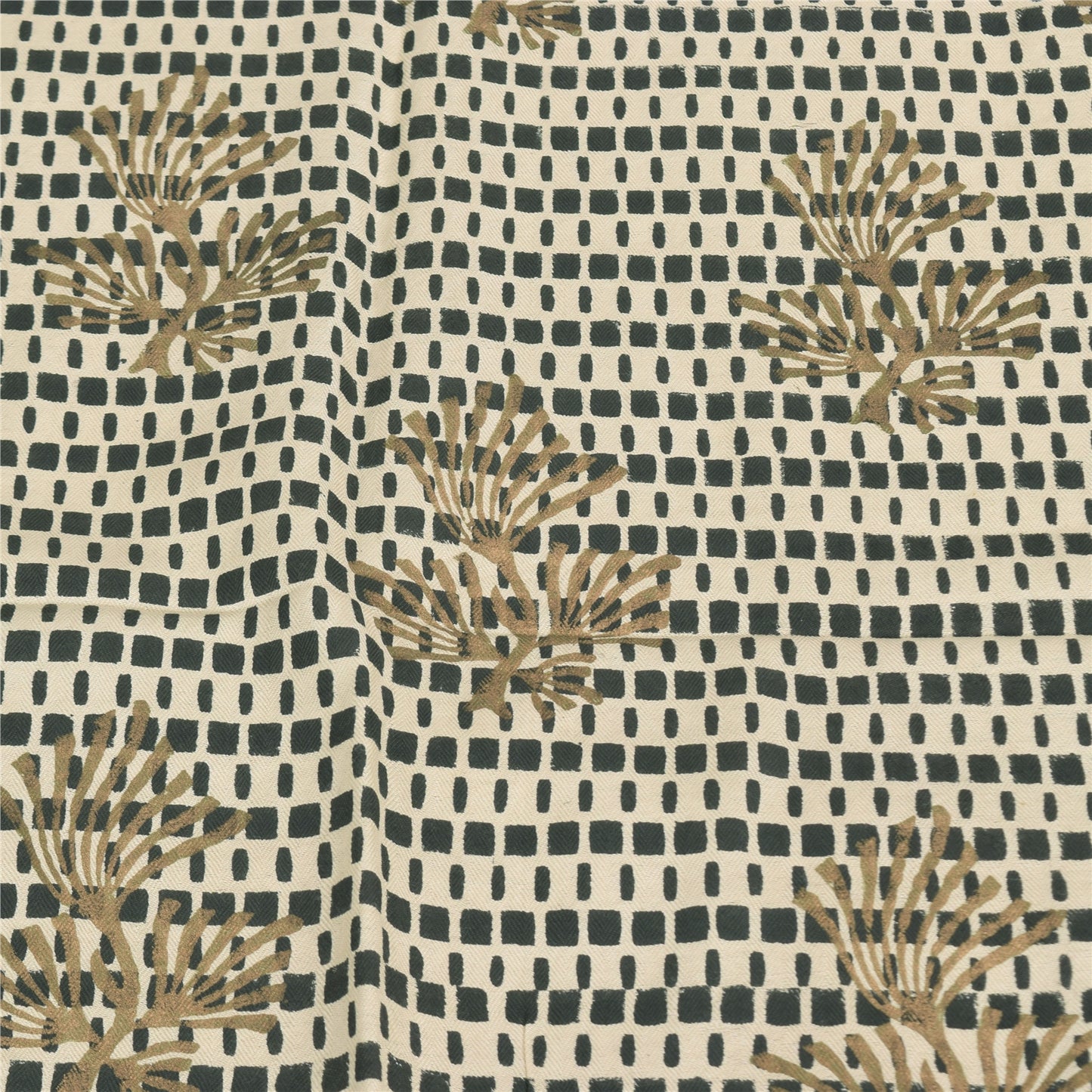 Sanskriti Vintage Cream Dupatta Long Stole Pure Cotton Block Printed Wrap Hijab