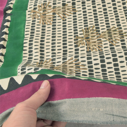 Sanskriti Vintage Cream Dupatta Long Stole Pure Cotton Block Printed Wrap Hijab