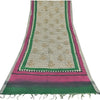 Sanskriti Vintage Cream Dupatta Long Stole Pure Cotton Block Printed Wrap Hijab