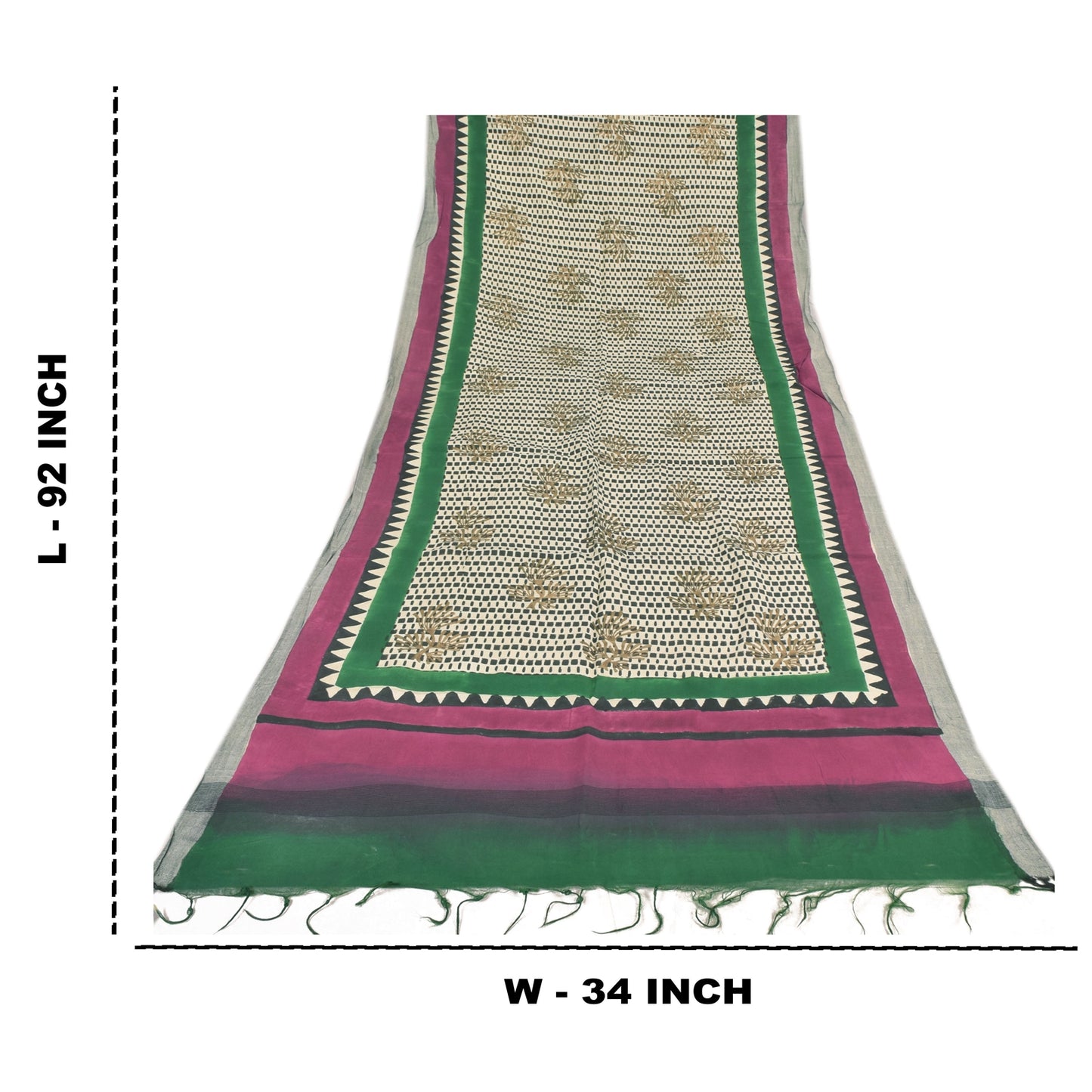 Sanskriti Vintage Cream Dupatta Long Stole Pure Cotton Block Printed Wrap Hijab