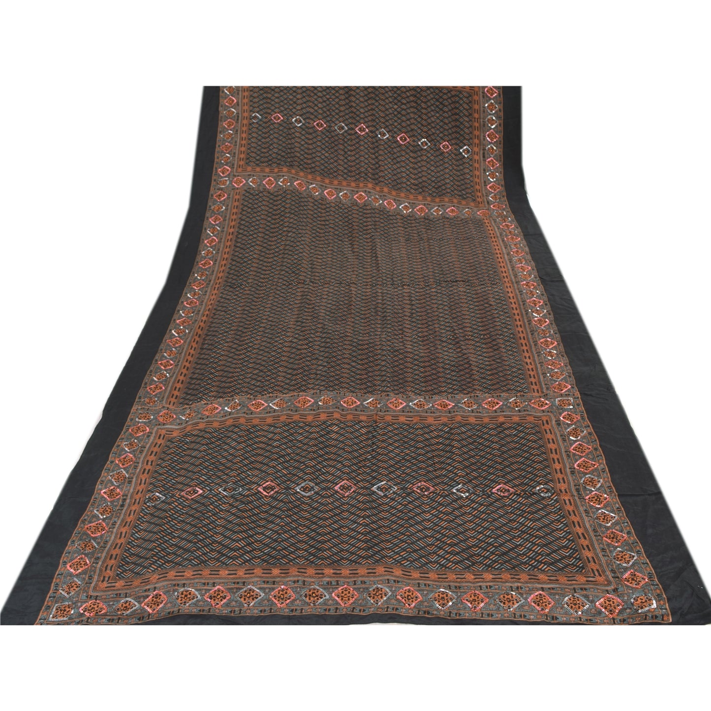 Sanskriti Vintage Black Dupatta Long Stole Pure Silk Embroidered Printed Scarves