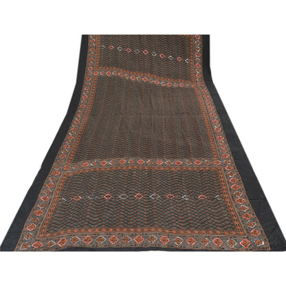 Sanskriti Vintage Black Dupatta Long Stole Pure Silk Embroidered Printed Scarves