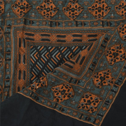 Sanskriti Vintage Black Dupatta Long Stole Pure Silk Embroidered Printed Scarves