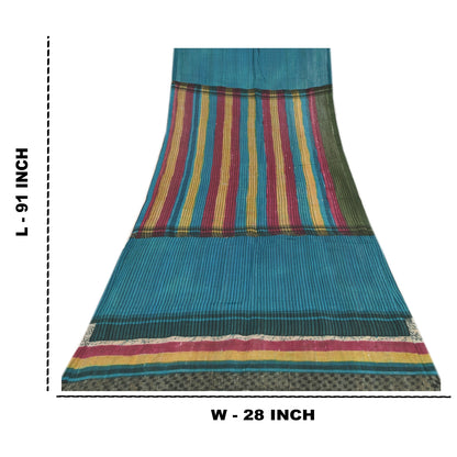 Sanskriti Vintage Blue Dupatta Long Stole Pure Jute Printed Premium Wrap Scarves