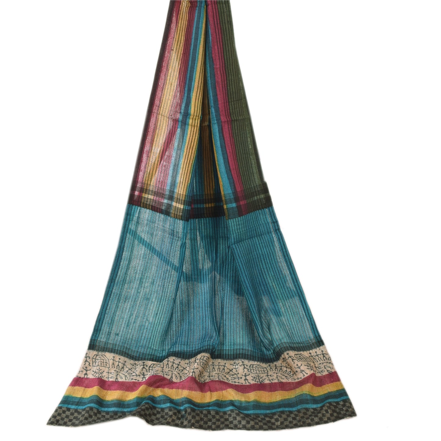 Sanskriti Vintage Blue Dupatta Long Stole Pure Jute Printed Premium Wrap Scarves