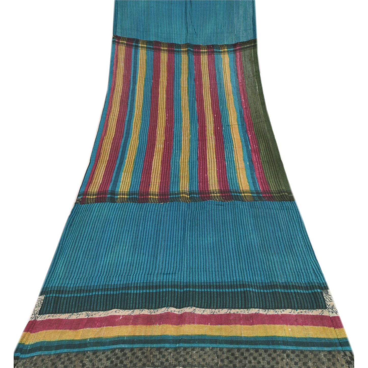 Sanskriti Vintage Blue Dupatta Long Stole Pure Jute Printed Premium Wrap Scarves