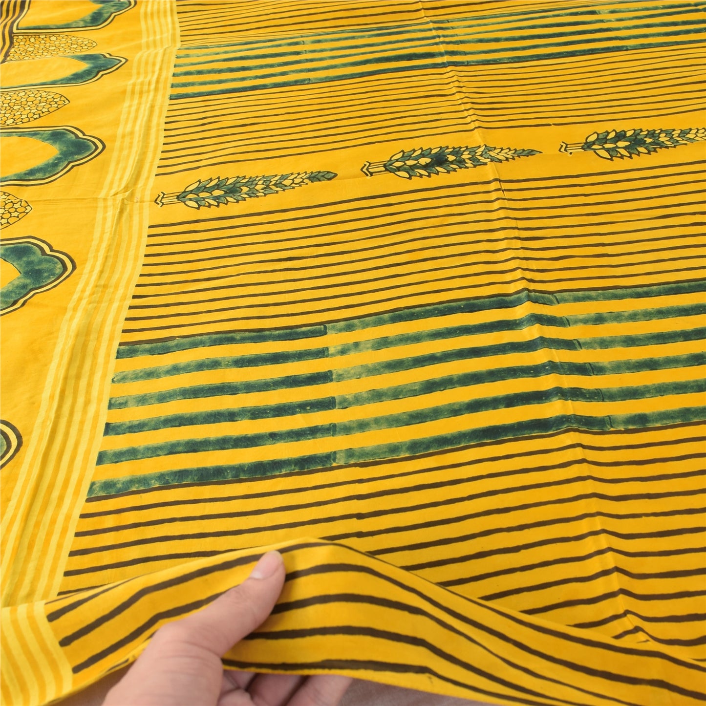 Sanskriti Vintage Yellow Dupatta Long Stole Cotton Silk Printed Premium Scarves