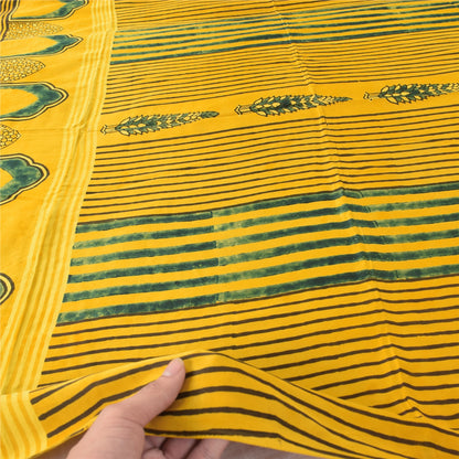 Sanskriti Vintage Yellow Dupatta Long Stole Cotton Silk Printed Premium Scarves