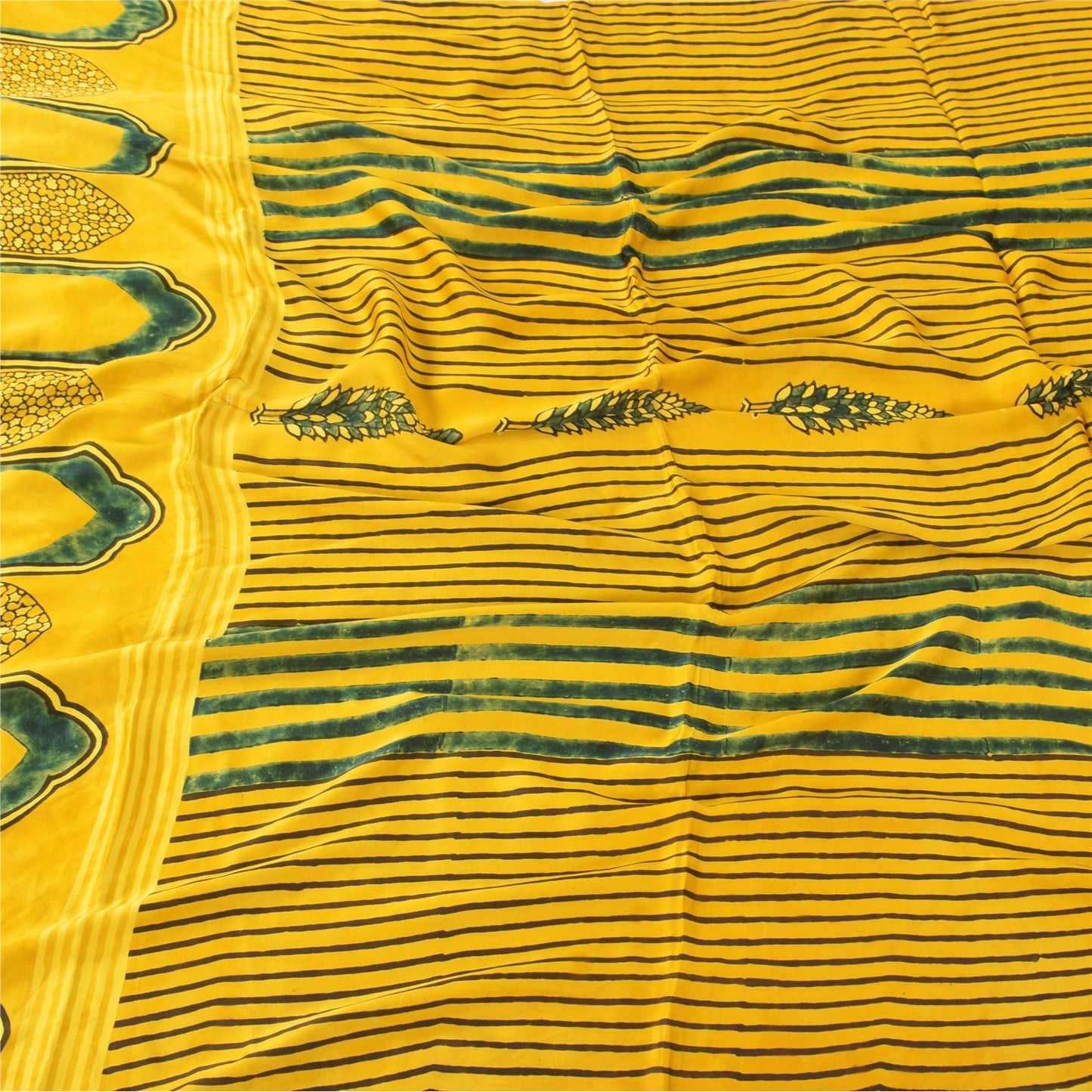 Sanskriti Vintage Yellow Dupatta Long Stole Cotton Silk Printed Premium Scarves