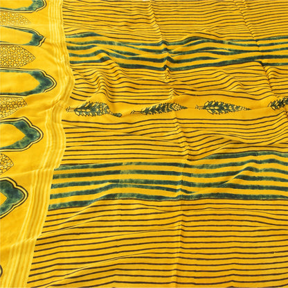 Sanskriti Vintage Yellow Dupatta Long Stole Cotton Silk Printed Premium Scarves