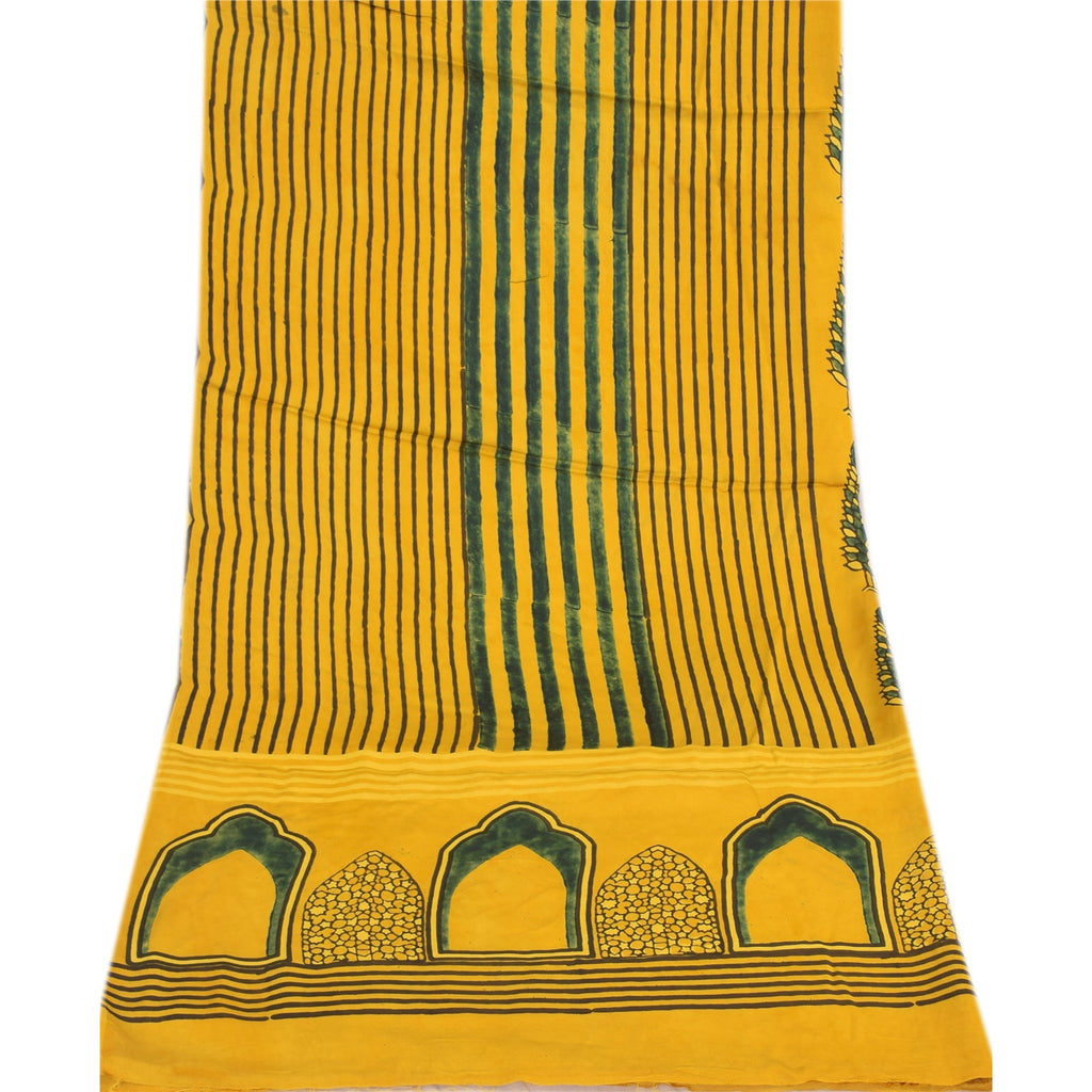 Sanskriti Vintage Yellow Dupatta Long Stole Cotton Silk Printed Premium Scarves