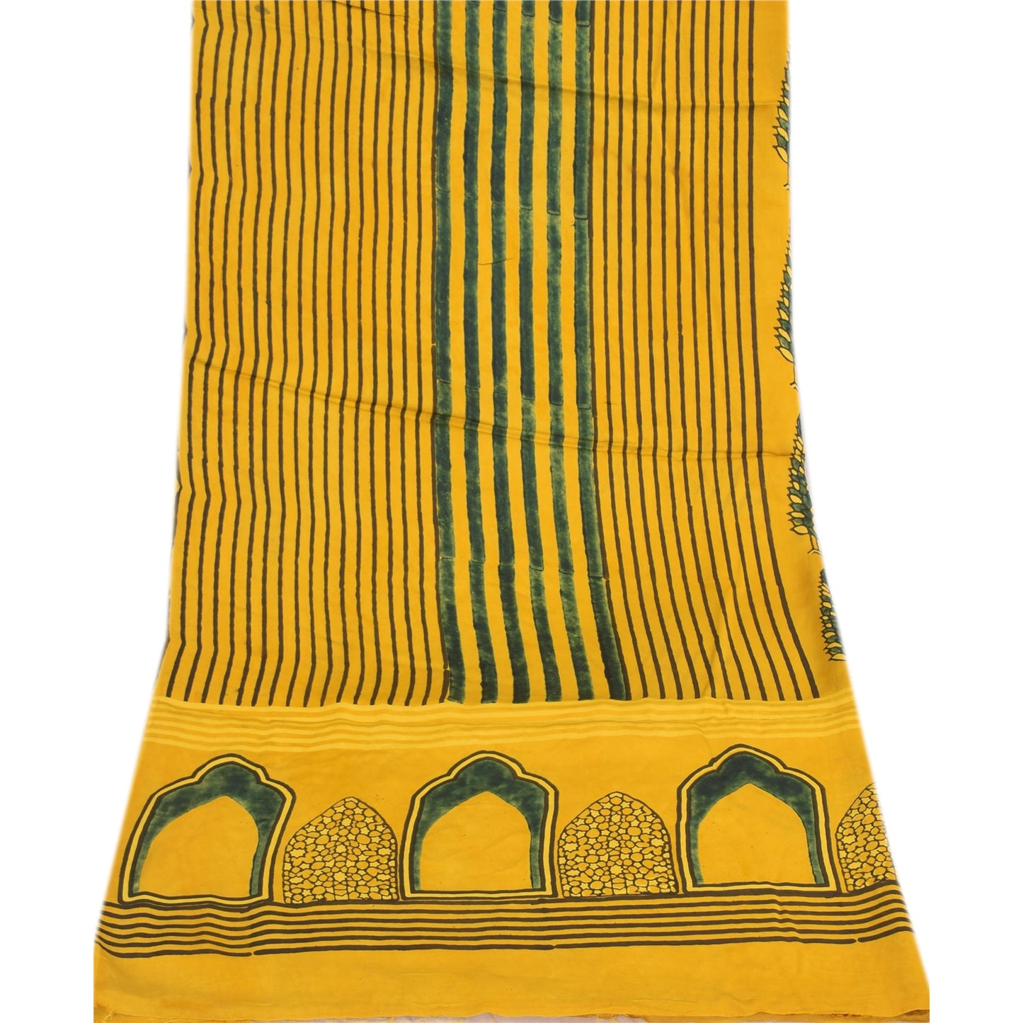 Sanskriti Vintage Yellow Dupatta Long Stole Cotton Silk Printed Premium Scarves