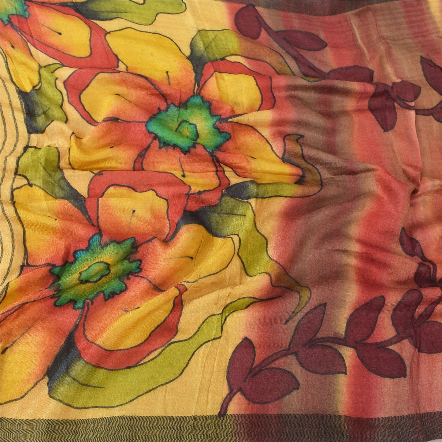 Sanskriti Vintage Red/Cream Dupatta Long Stole Pure Silk Printed Premium Scarves