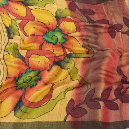 Sanskriti Vintage Red/Cream Dupatta Long Stole Pure Silk Printed Premium Scarves