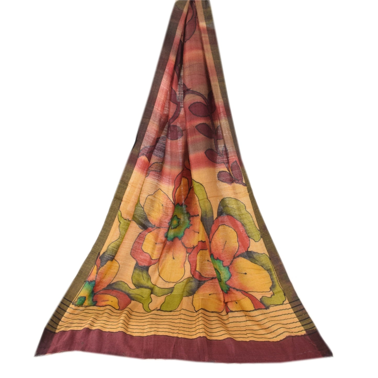 Sanskriti Vintage Red/Cream Dupatta Long Stole Pure Silk Printed Premium Scarves