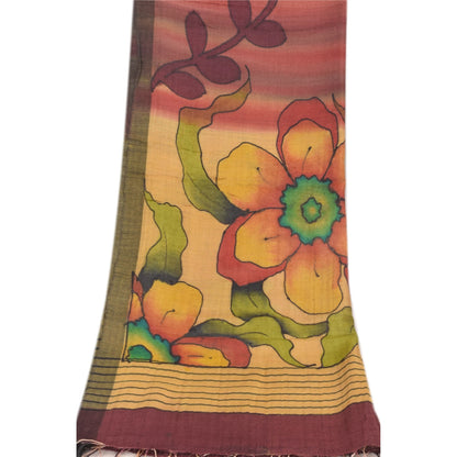 Sanskriti Vintage Red/Cream Dupatta Long Stole Pure Silk Printed Premium Scarves