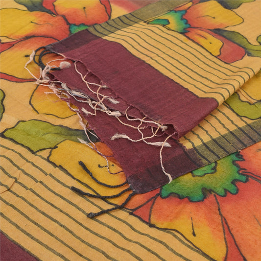 Санскрити Винтаж Красный/Кремовый Dupatta Длинный Палантин Чистый Шелк Печатный Премиум Шарфы