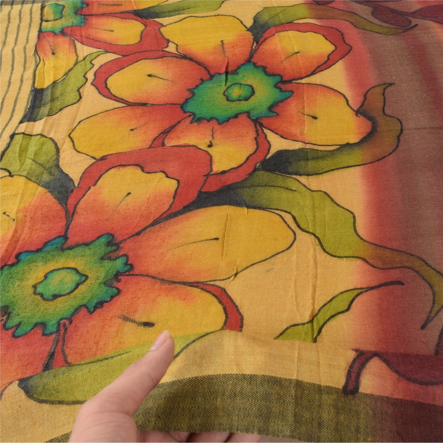 Sanskriti Vintage Red/Cream Dupatta Long Stole Pure Silk Printed Premium Scarves