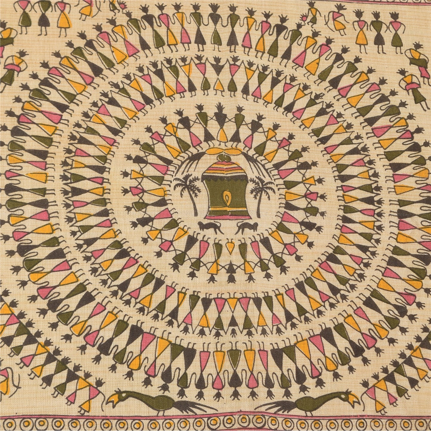 Sanskriti Vintage Ivory Dupatta Long Stole Pure Cotton Warli Art Printed Scarves