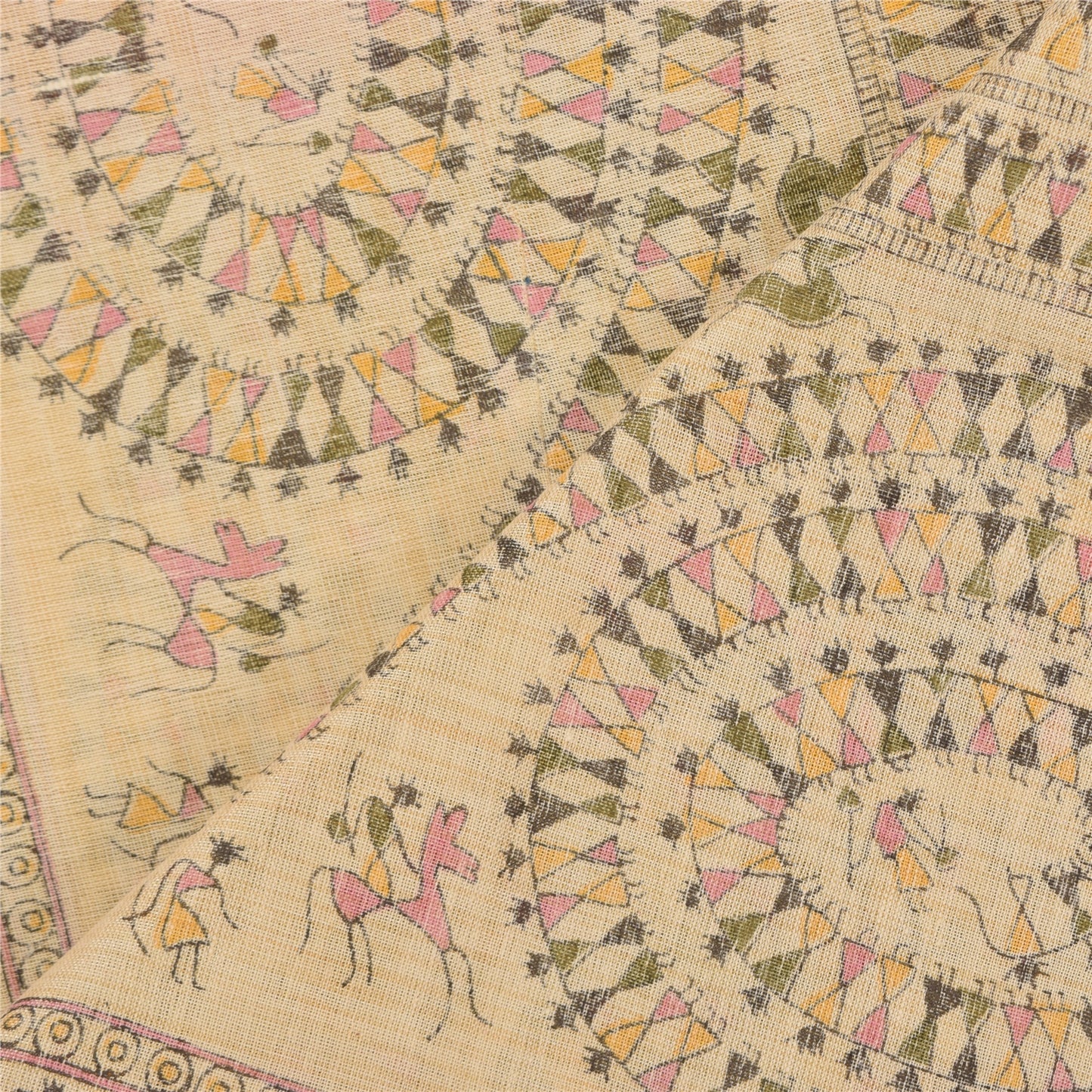 Sanskriti Vintage Ivory Dupatta Long Stole Pure Cotton Warli Art Printed Scarves