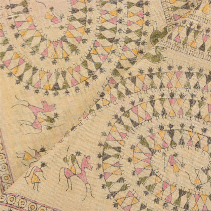 Sanskriti Vintage Ivory Dupatta Long Stole Pure Cotton Warli Art Printed Scarves