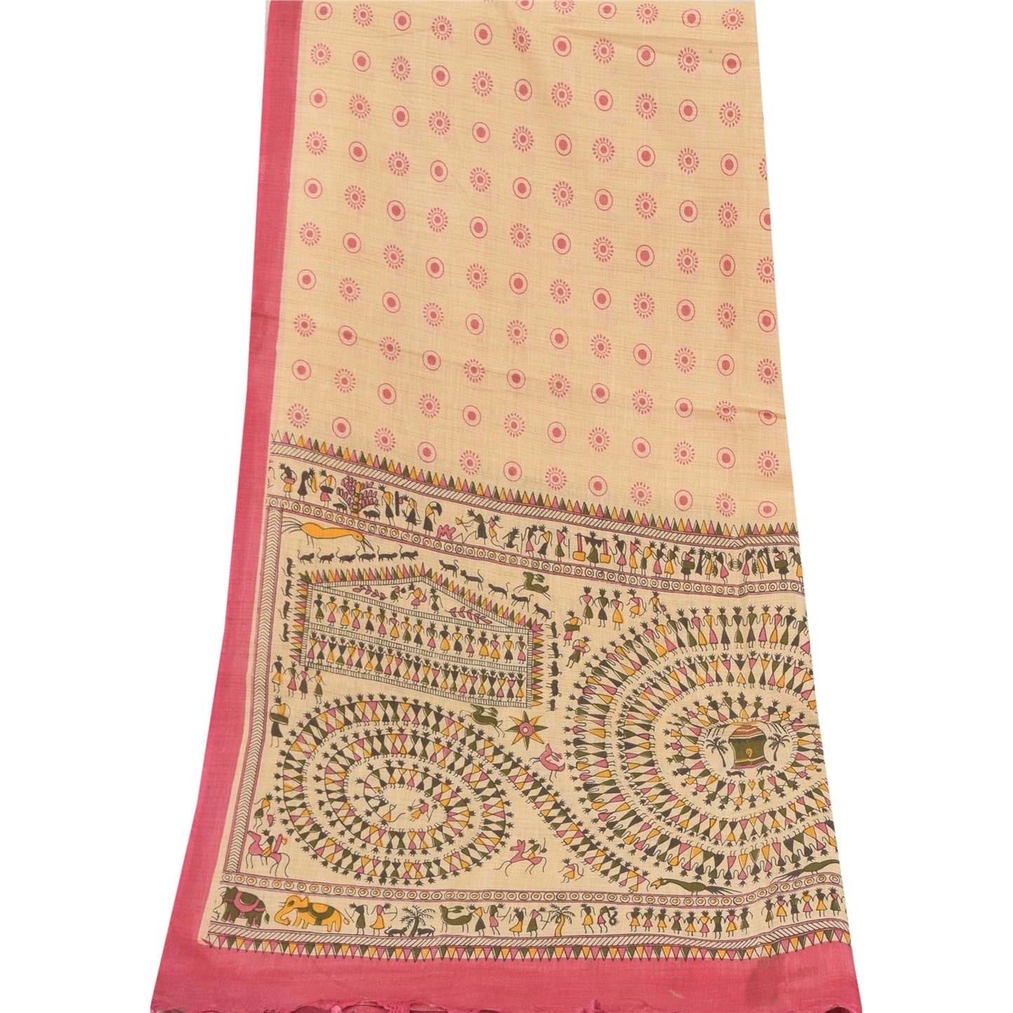 Sanskriti Vintage Ivory Dupatta Long Stole Pure Cotton Warli Art Printed Scarves