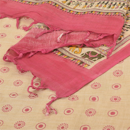 Sanskriti Vintage Ivory Dupatta Long Stole Pure Cotton Warli Art Printed Scarves