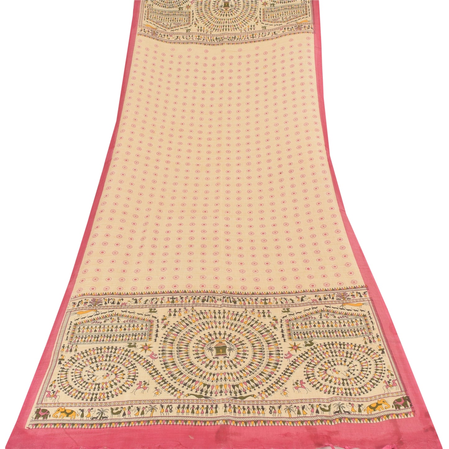 Sanskriti Vintage Ivory Dupatta Long Stole Pure Cotton Warli Art Printed Scarves