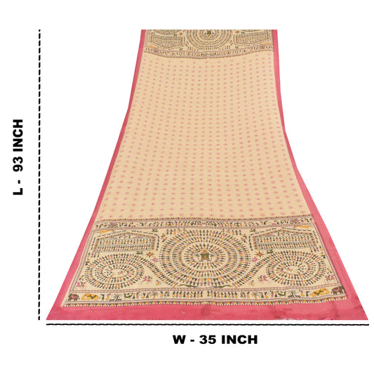 Sanskriti Vintage Ivory Dupatta Long Stole Indian Pure Cotton Warli Art Printed