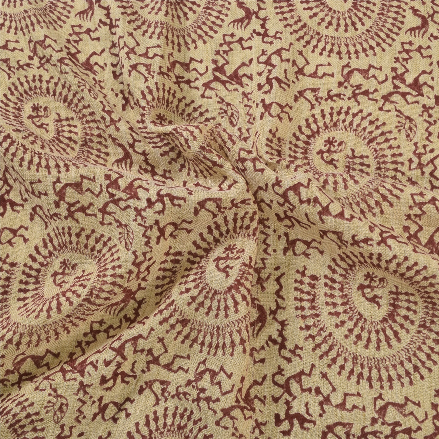 Sanskriti Vintage Cream Dupatta Long Stole Pure Cotton Hand Printed Warli Hijab