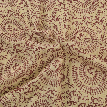 Sanskriti Vintage Cream Dupatta Long Stole Pure Cotton Hand Printed Warli Hijab