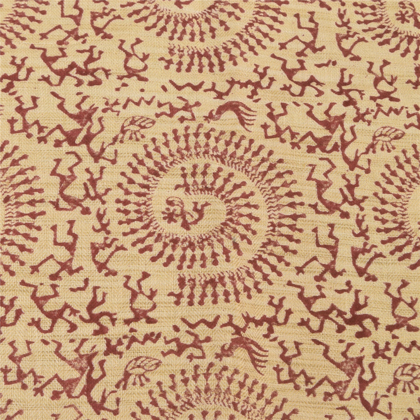 Sanskriti Vintage Cream Dupatta Long Stole Pure Cotton Hand Printed Warli Hijab