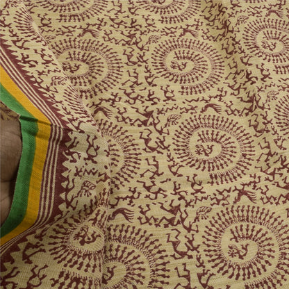 Sanskriti Vintage Cream Dupatta Long Stole Pure Cotton Hand Printed Warli Hijab