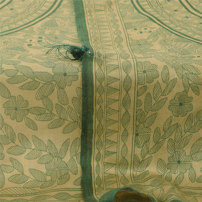 Sanskriti Vintage Long Dupatta/Stål Pure Green/Cream Kalamkari Printed Veil