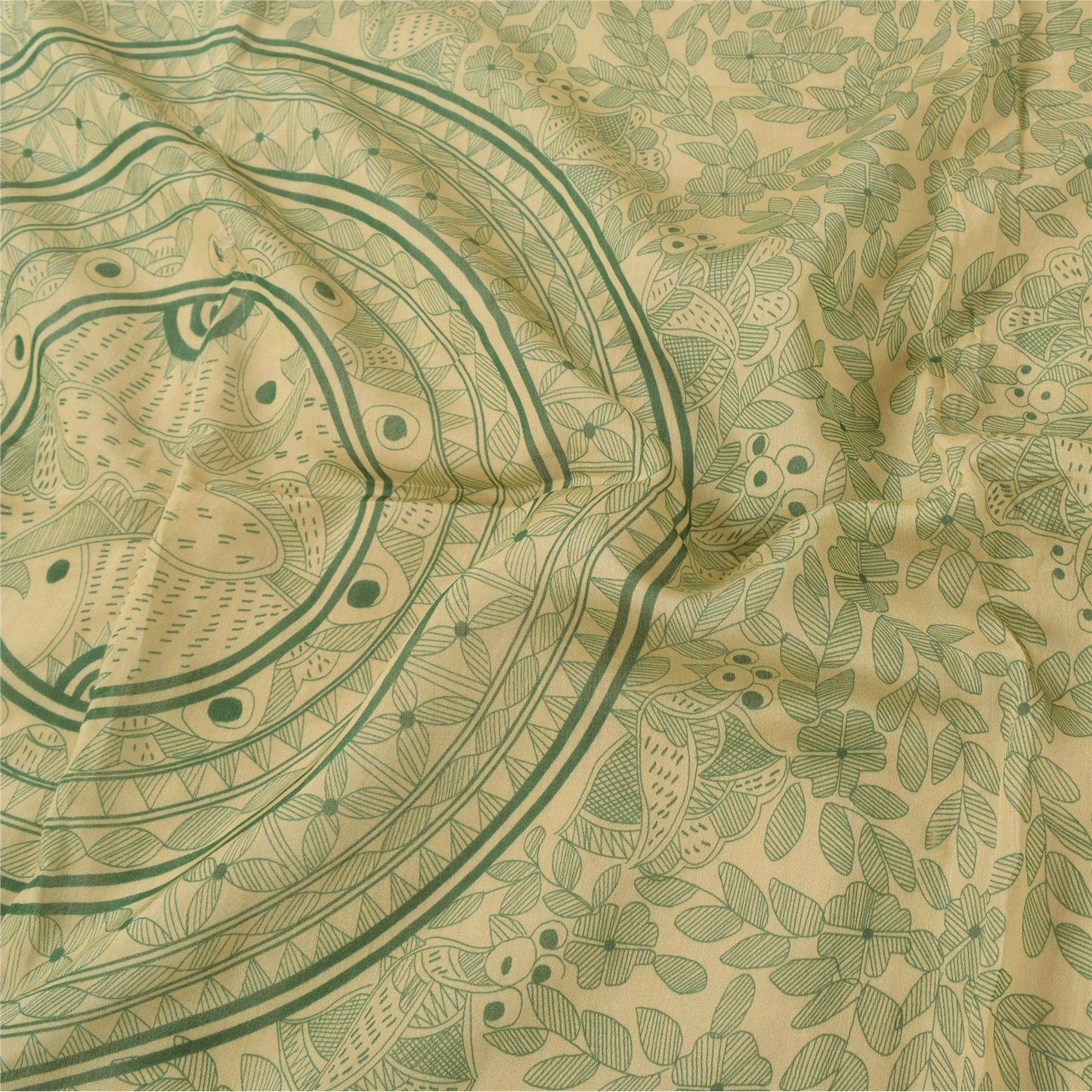 Sanskriti Vintage Long Dupatta/Stål Pure Green/Cream Kalamkari Printed Veil