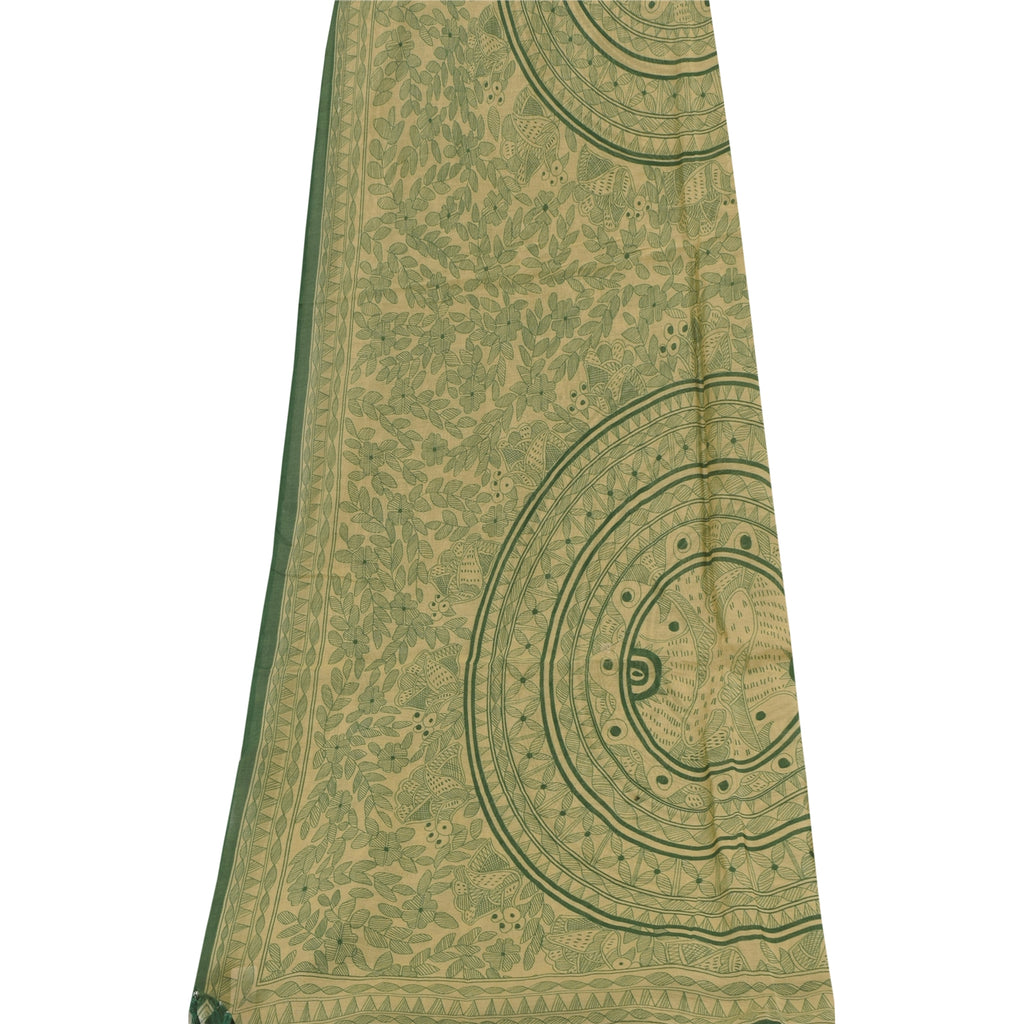 Sanskriti Vintage Long Dupatta/Stål Pure Green/Cream Kalamkari Printed Veil