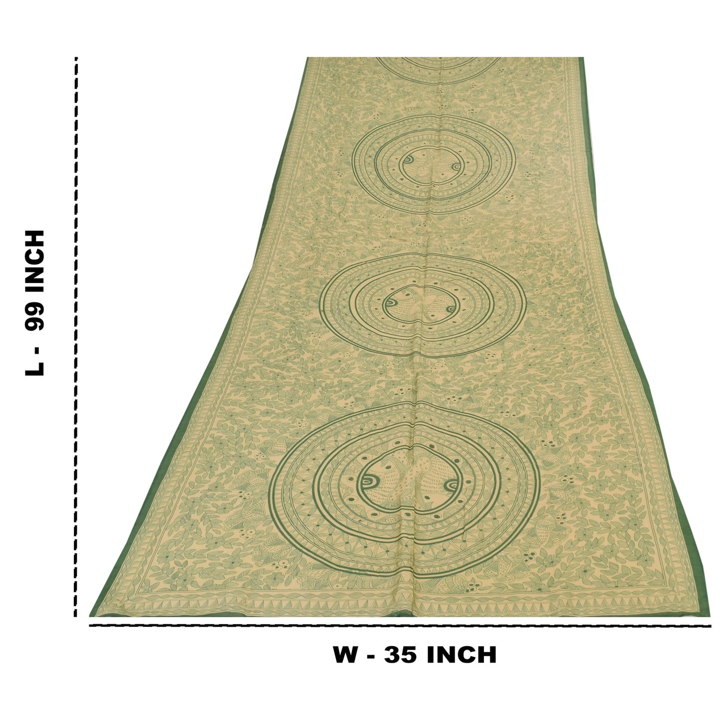 Sanskriti Vintage Long Dupatta/Stål Pure Green/Cream Kalamkari Printed Veil
