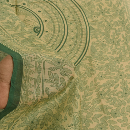 Sanskriti Vintage Long Dupatta/Stål Pure Green/Cream Kalamkari Printed Veil