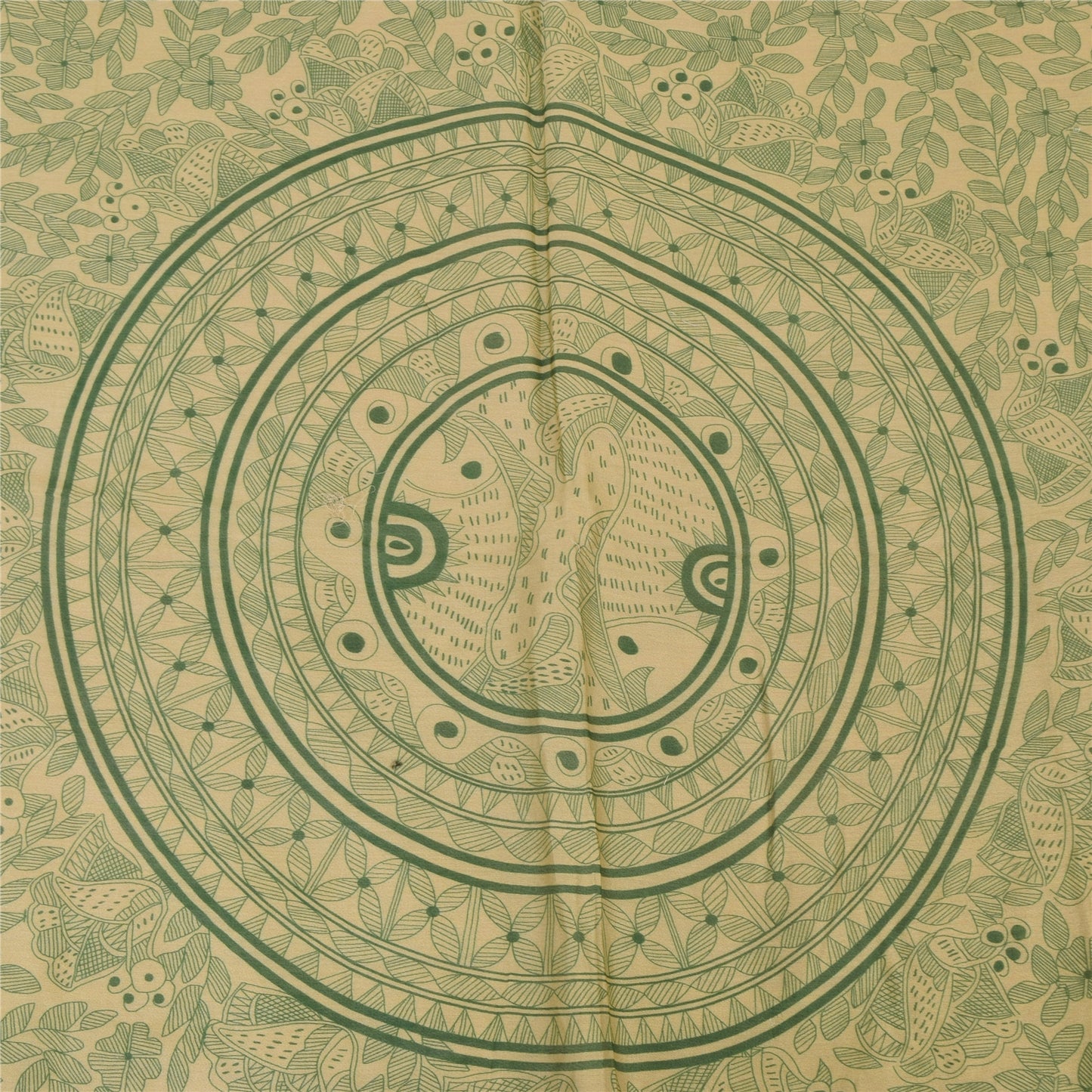 Sanskriti Vintage Long Dupatta/Stål Pure Green/Cream Kalamkari Printed Veil