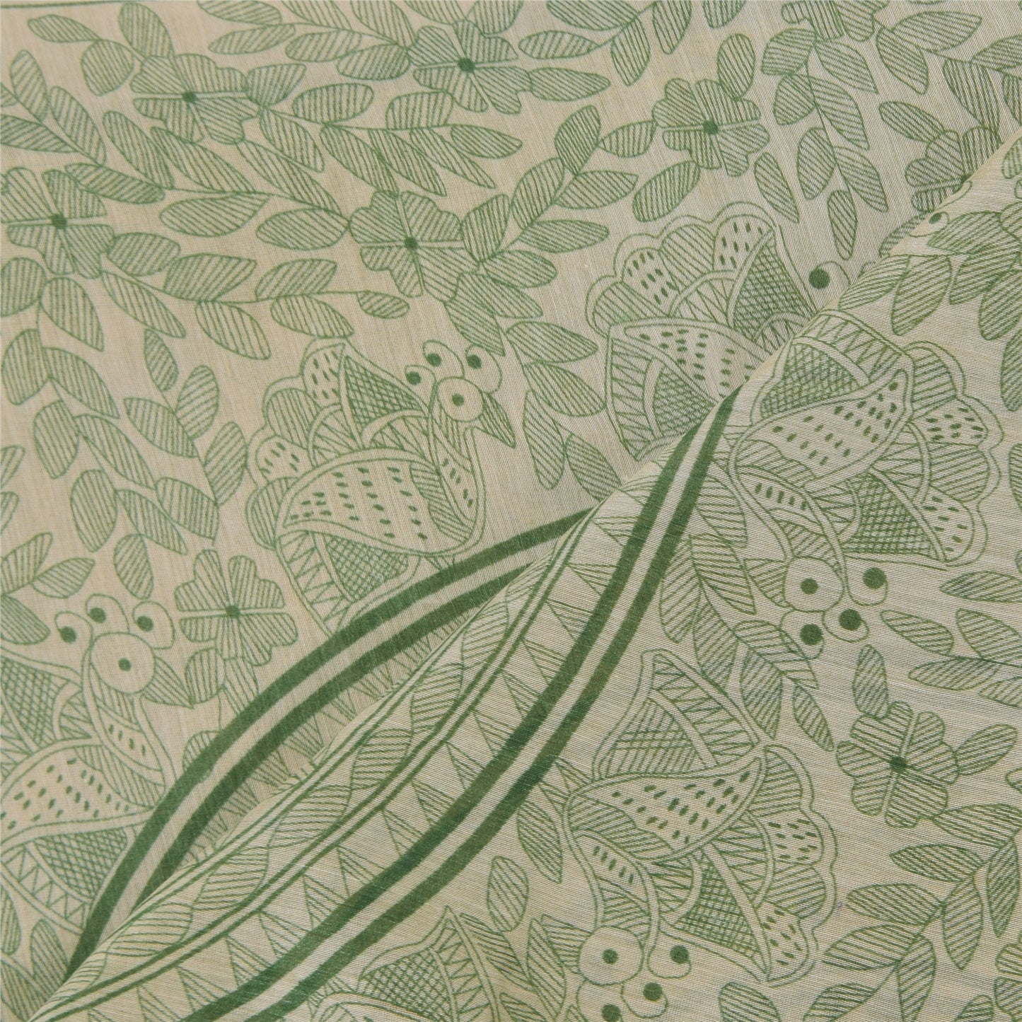Sanskriti Vintage Long Dupatta/Stål Pure Green/Cream Kalamkari Printed Veil