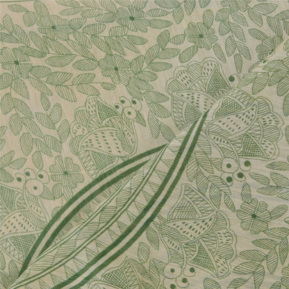 Sanskriti Vintage Long Dupatta/Stål Pure Green/Cream Kalamkari Printed Veil