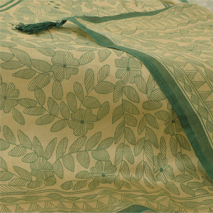 Sanskriti Vintage Long Dupatta/Stål Pure Green/Cream Kalamkari Printed Veil
