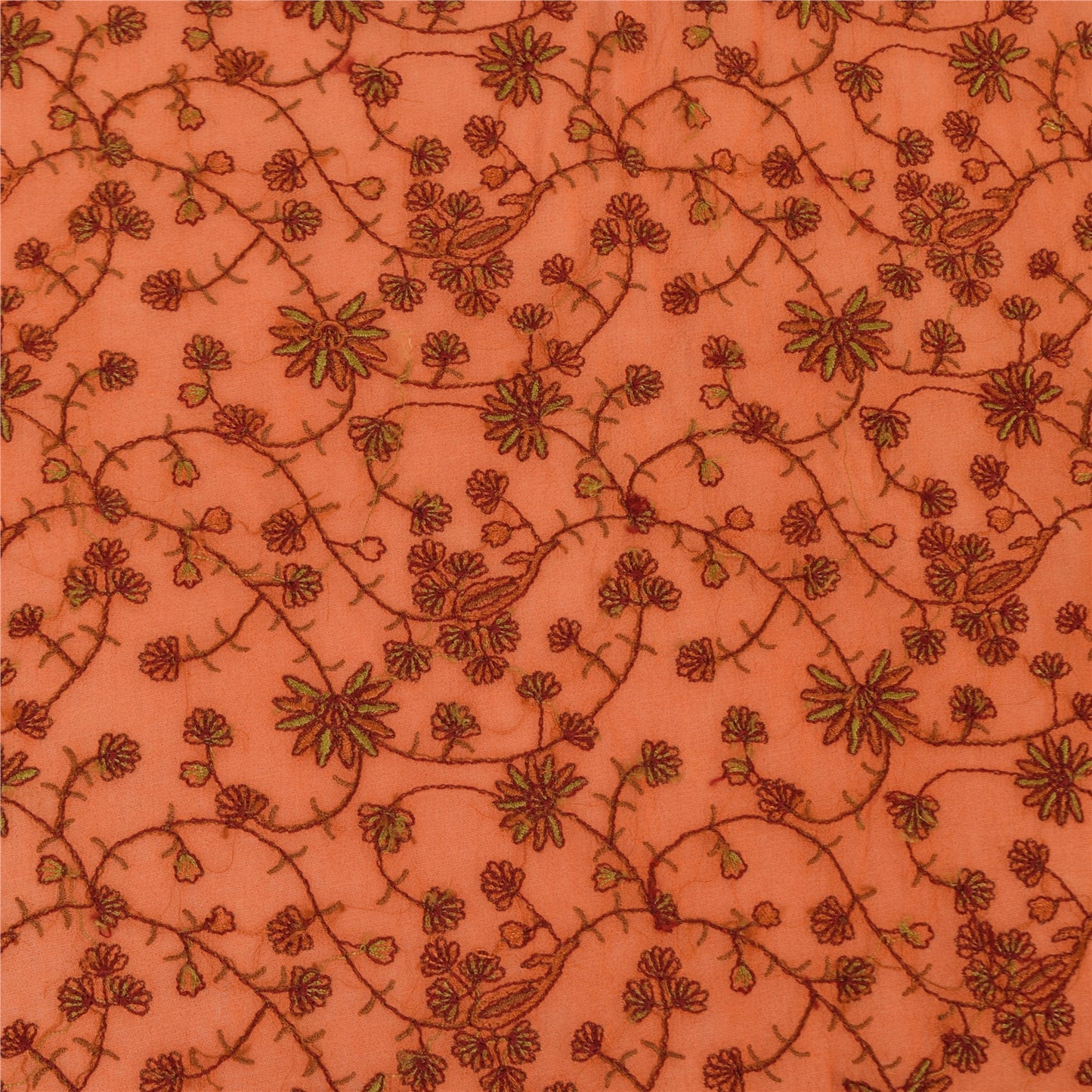 Sanskriti Vintage Long Dupatta/Stole Pure Georgette Saffron Embroidered Ari Work