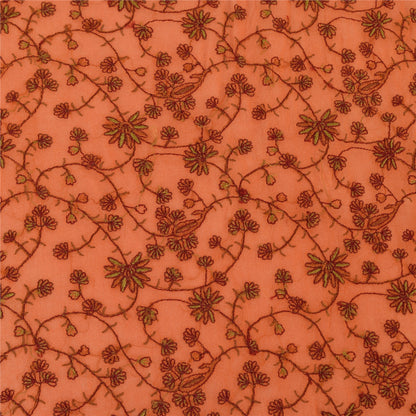 Sanskriti Vintage Long Dupatta/Stole Pure Georgette Saffron Embroidered Ari Work