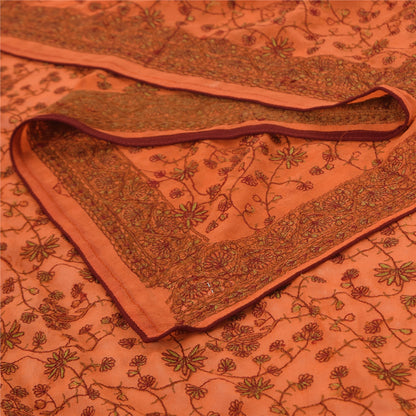 Sanskriti Vintage Long Dupatta/Stole Pure Georgette Saffron Embroidered Ari Work