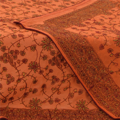 Sanskriti Vintage Long Dupatta/Stole Pure Georgette Saffron Embroidered Ari Work