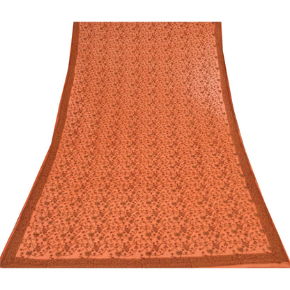 Sanskriti Vintage Long Dupatta/Stole Pure Georgette Saffron Embroidered Ari Work